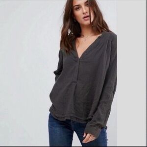 Free People Changing Horizons Gray Raw Hem Top